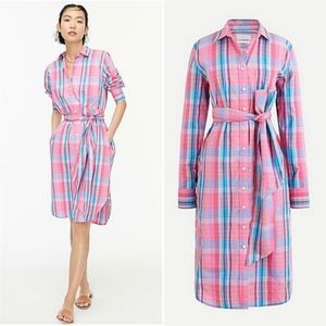 J. Crew Pink and Blue Plaid Midi Dress